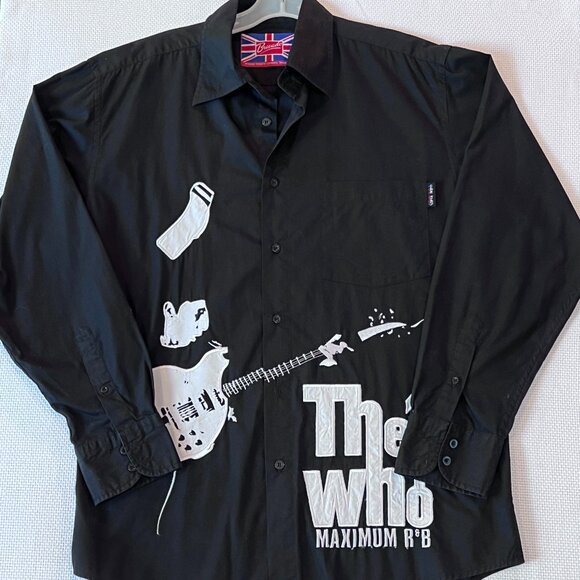 The Who Classic Rock Band Embroidered Graphic Large Black Button Up Shirt - READ